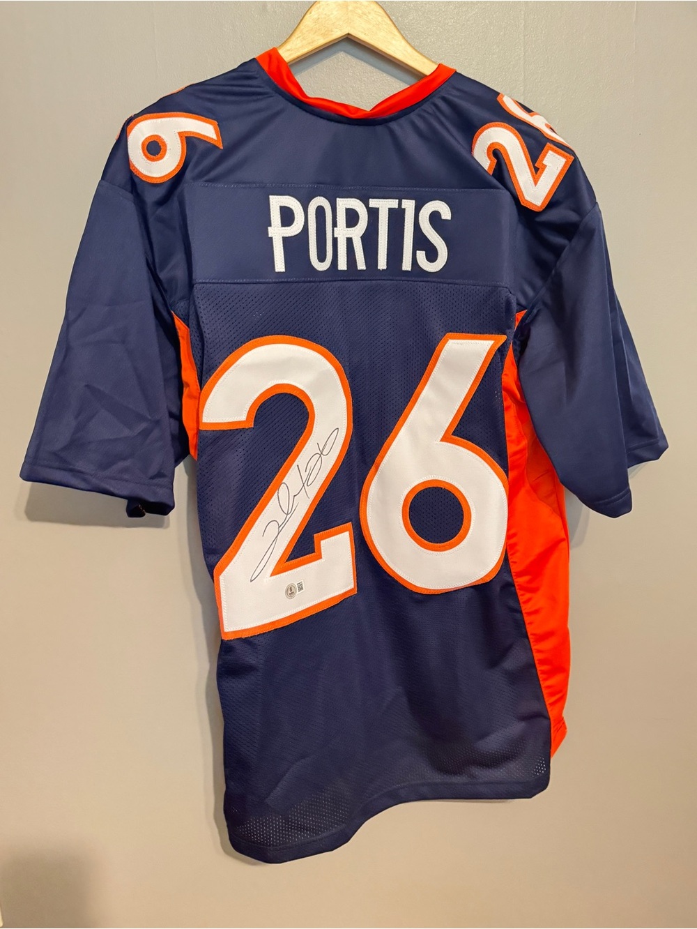 Denver Broncos #26 Portis Autographed Navy Orange Football Jersey